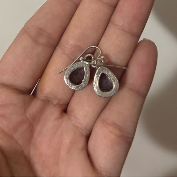 Amethyst Purple Teardrop Crystal Dangle Gemstone Tear Dainty Drop Earrings - Picture 7 of 7